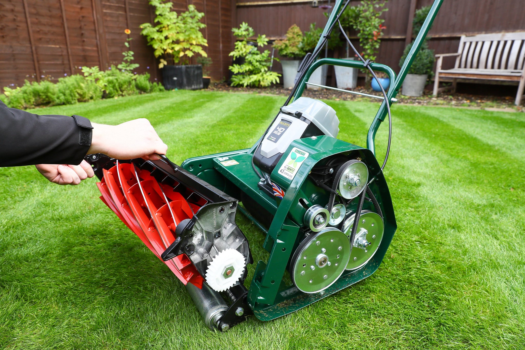 Allett Liberty 43 Battery Powered Quick Change Cartridge Reel Mower with 6 Blade Cutting Cylinder